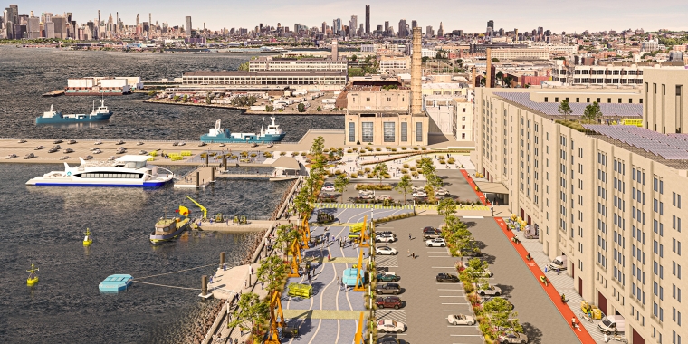 Rending of future “Climate Innovation Hub at Brooklyn Army Terminal”